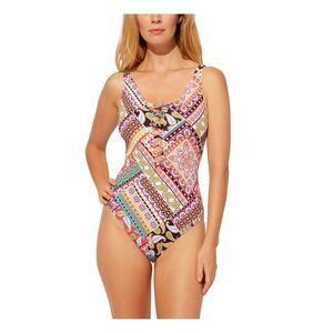 BLEU Women's Multi Color Stretch Moderate Coverage One Piece Swimsuit 8